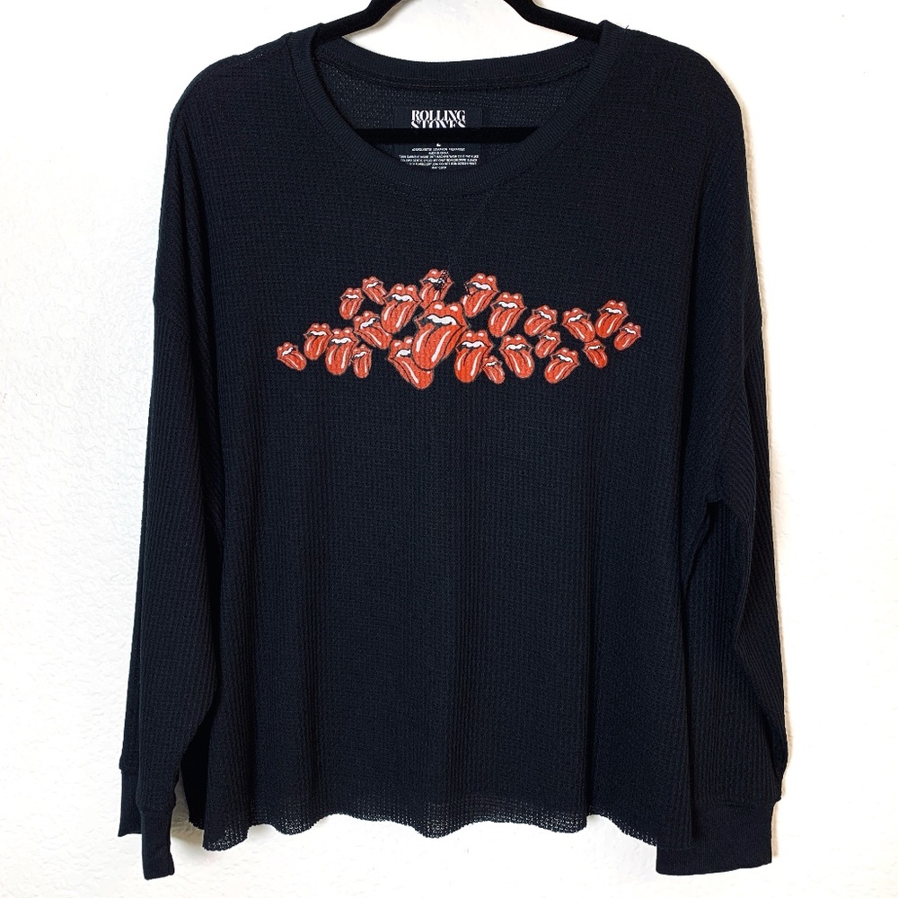 Torrid Rolling Stones Black Waffle Knit Crop Long Sleeve Top Plus Size 2X Rock